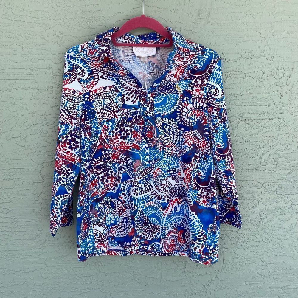 Pappagallo Sz S NWT 3/4 Sleeve V Neck Colorful